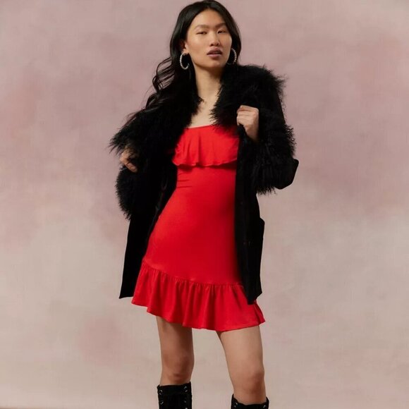 NWT UO Kimchi Blue Harper Off The Shoulder Red Ruffle Mini Dress - Picture 4 of 5